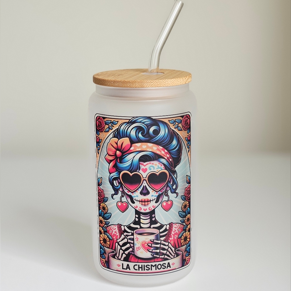 La Chismosa Tarot Card 16oz Frosted Beer Can Glass Cup